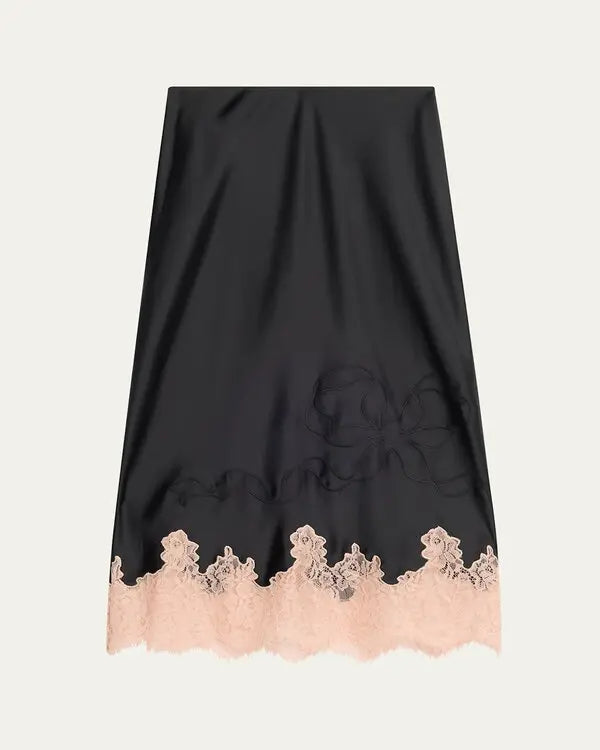 Malina Satin Midi Slip Skirt | Black
