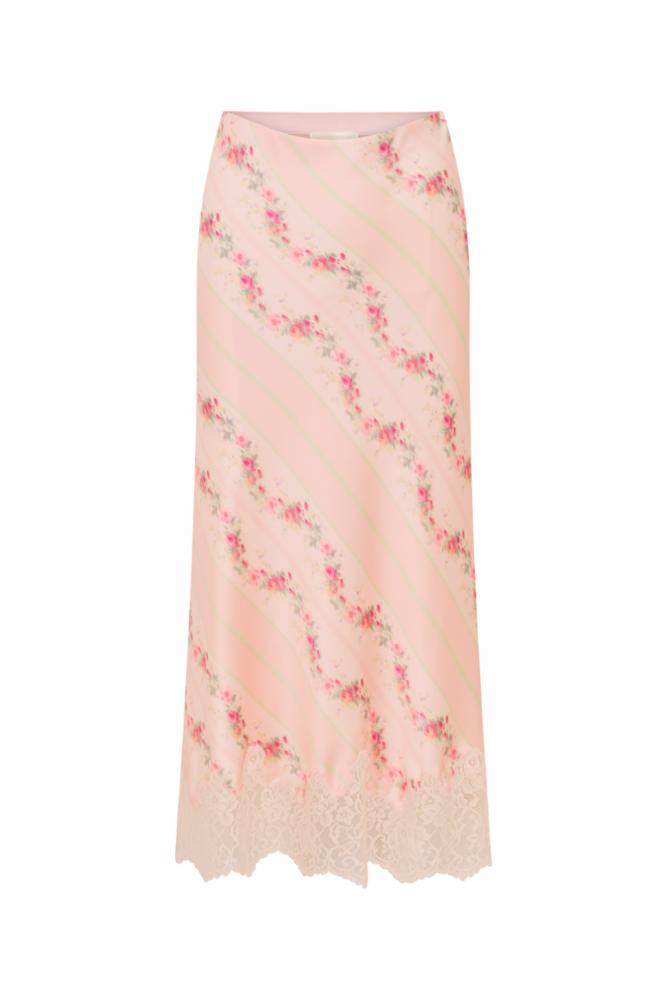 Malina Satin Floral Midi Slip Skirt | Apricot Medley