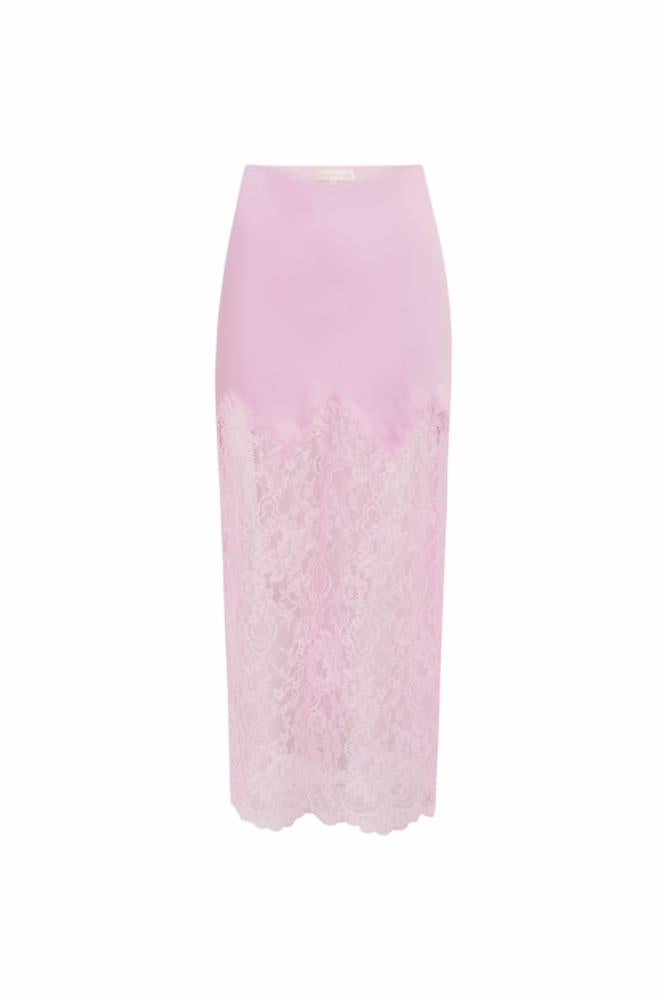 Ilene Satin Lace Maxi Skirt | Pink Magnolia