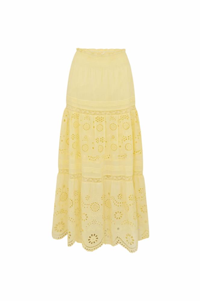 Miloti Eyelet Lace Maxi Skirt | Citron