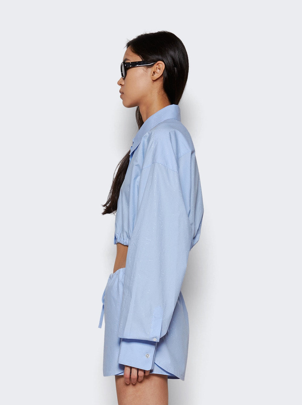 Women | alexanderwang | Cropped Drawstring Blouse Chambray | Blue
