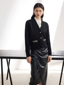 Pure Wool Knitted Cardigan | Black