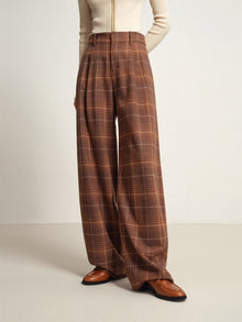 Fine Yak Cashmere Wool Blend Plaid Pants | Brown