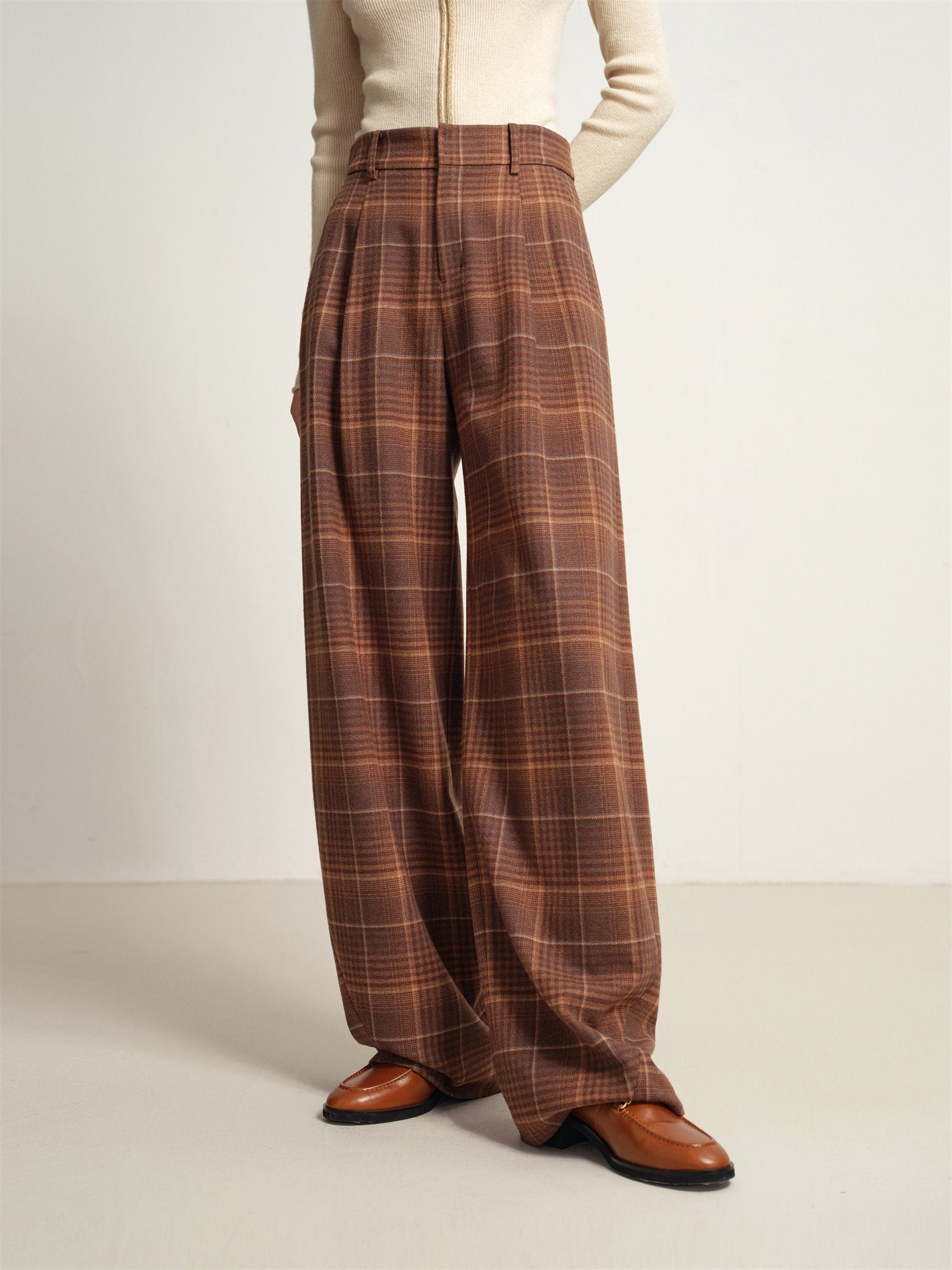 Fine Yak Cashmere Wool Blend Plaid Pants | Brown