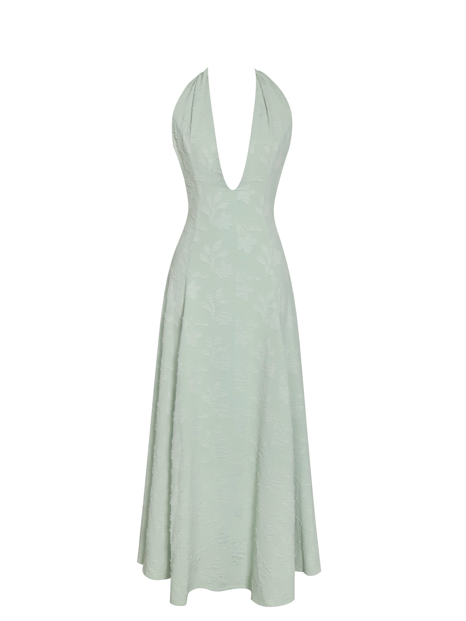 Magda Deep V Neck Halter A-line Midi Dress | Mint Green