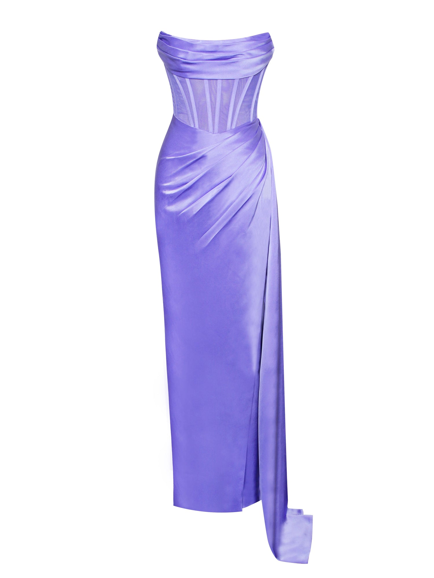 Prisa Very High Slit Satin Corset Gown | Periwinkle