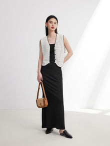 Long Slim Suspenders Dress | Black
