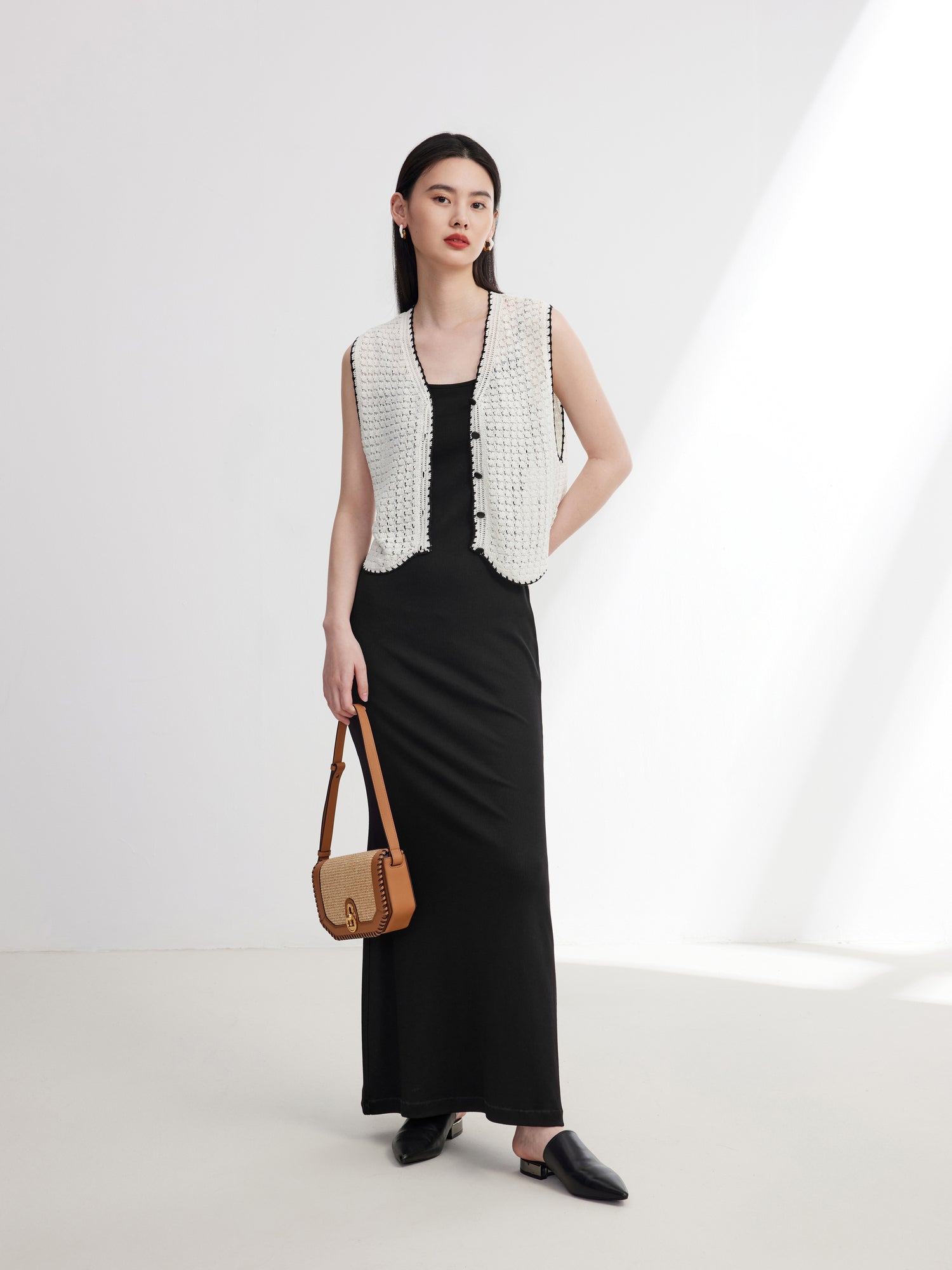 Long Slim Suspenders Dress | Black