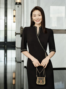 Chinese Style Waist-Cinched Dress | Black