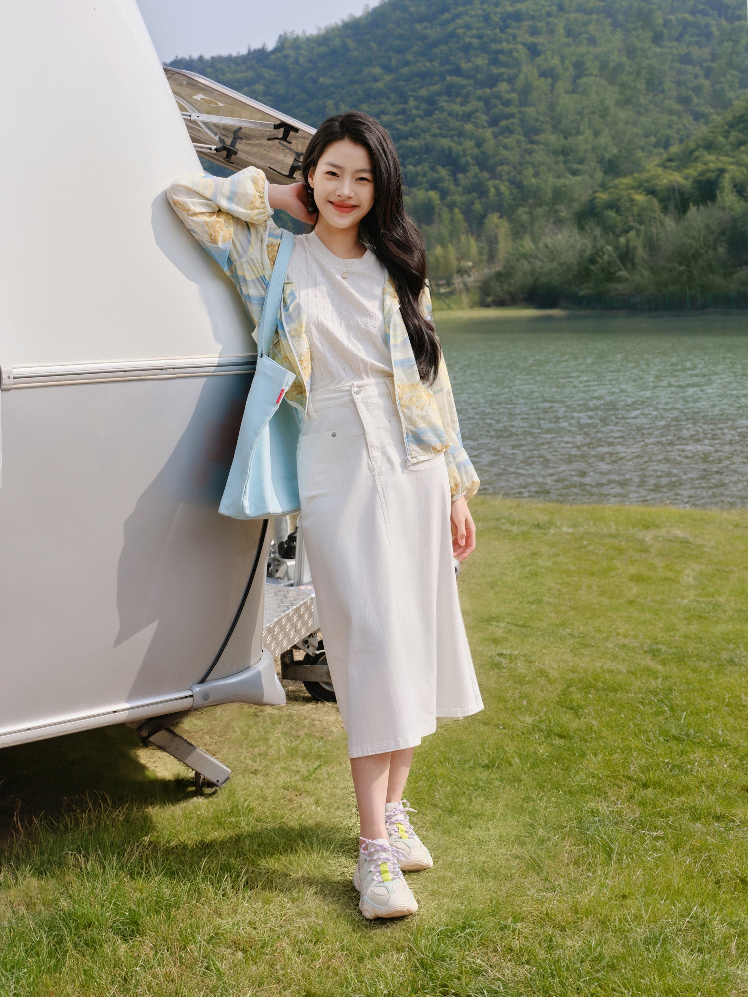 A-line Denim Skirt | White