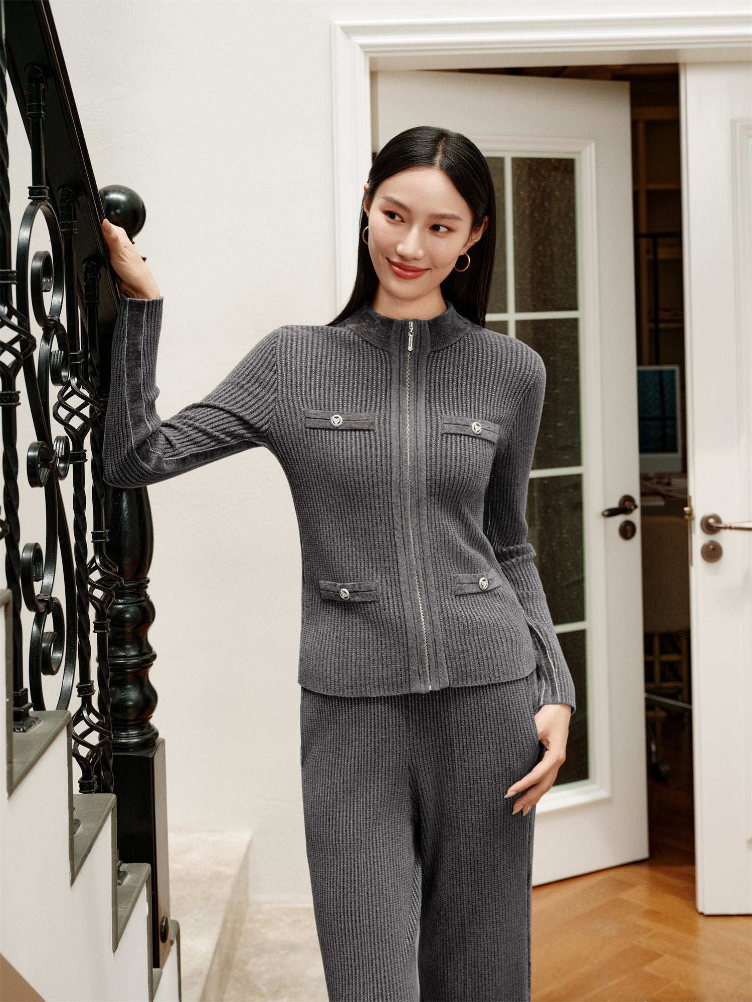 Imported Chenille Knitted Sweater | Grey