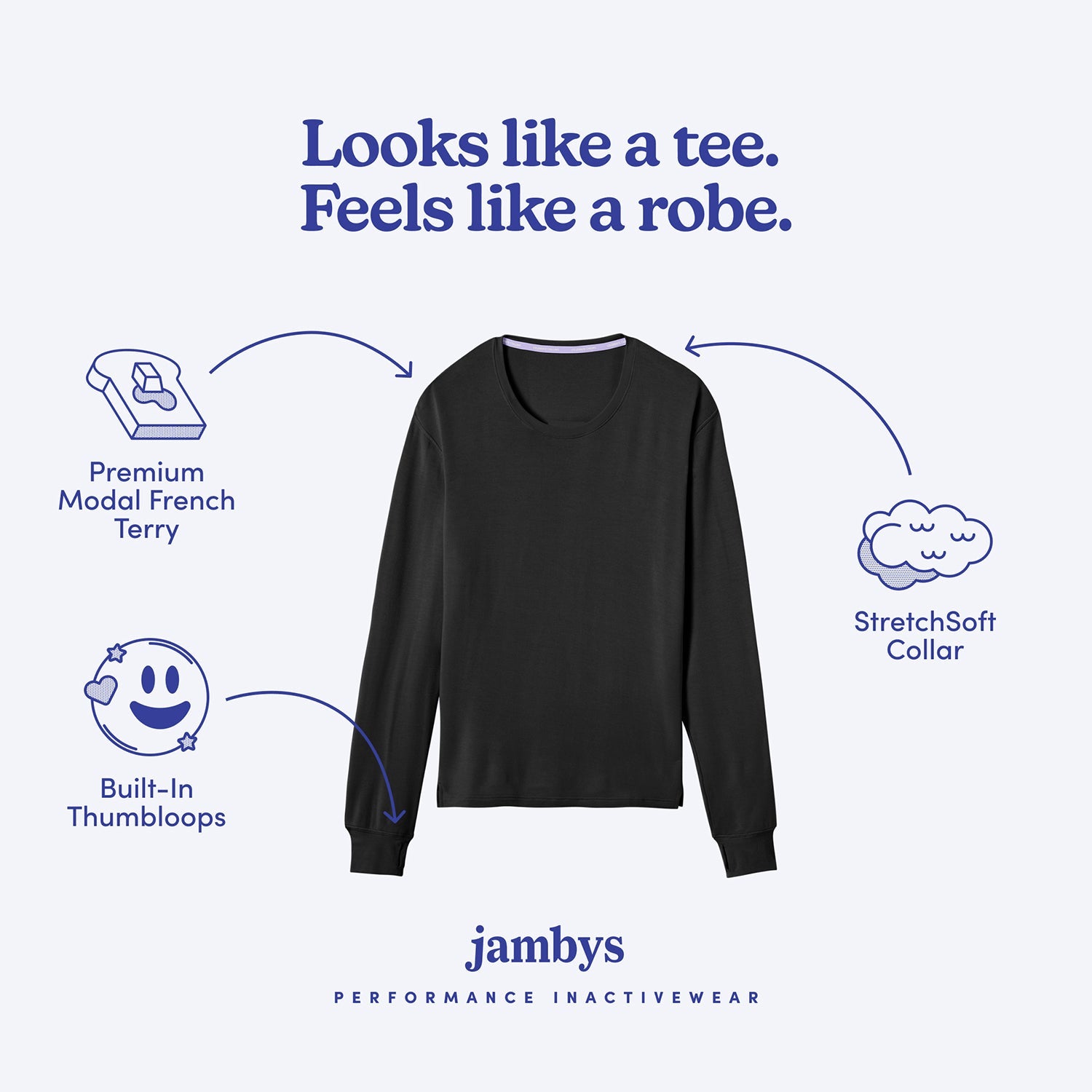 Modal French Terry Long-Sleeve Lounge Tee | Black