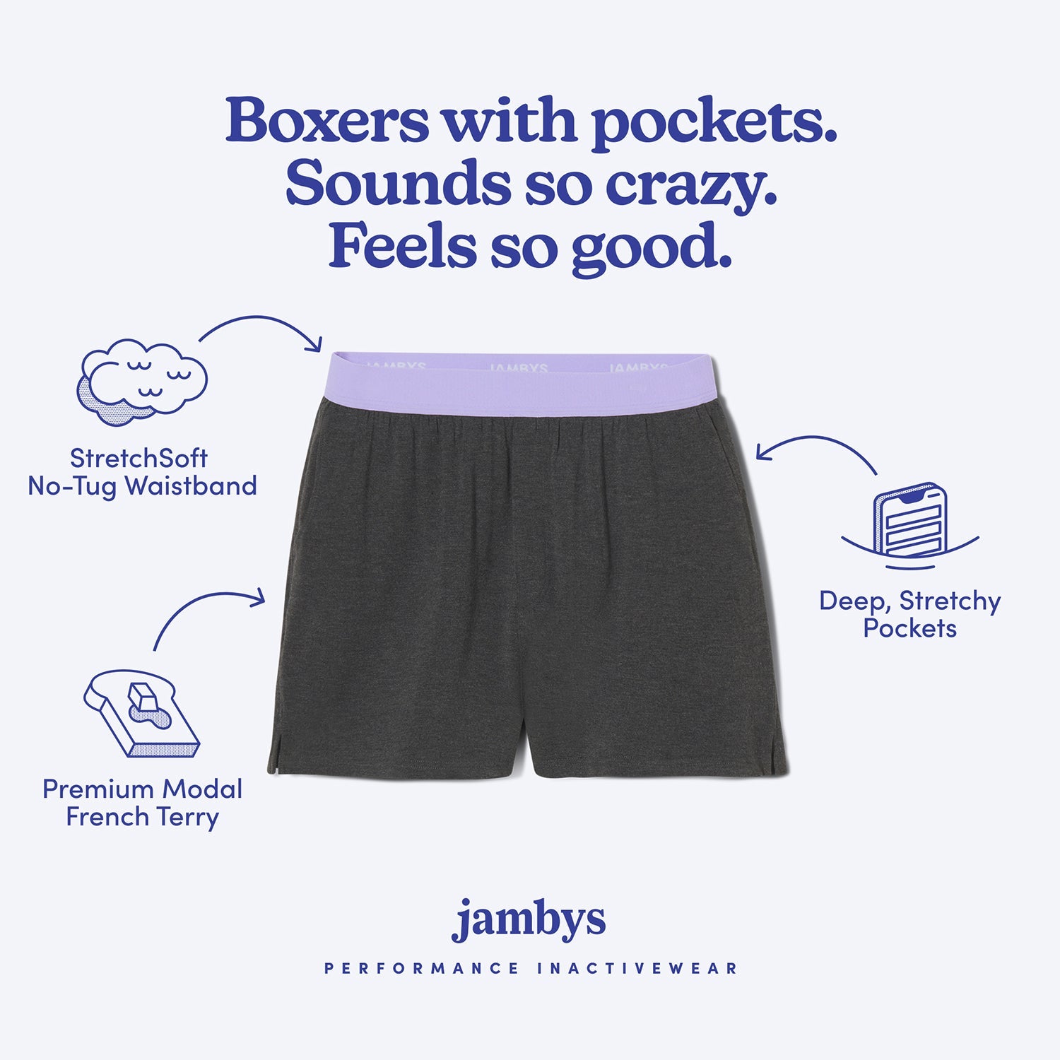 Modal Boxer Lounge Shorts | Boxers with Pockets | Gray/Lavender