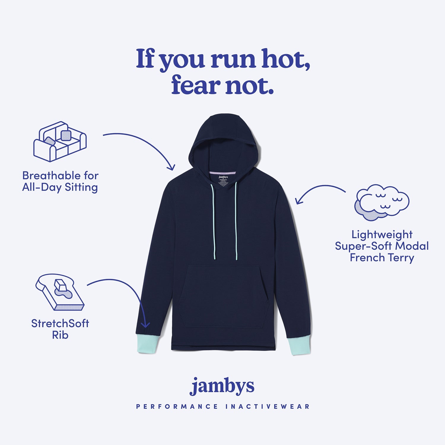 Modal French Terry House Hoodie | Navy/Mint