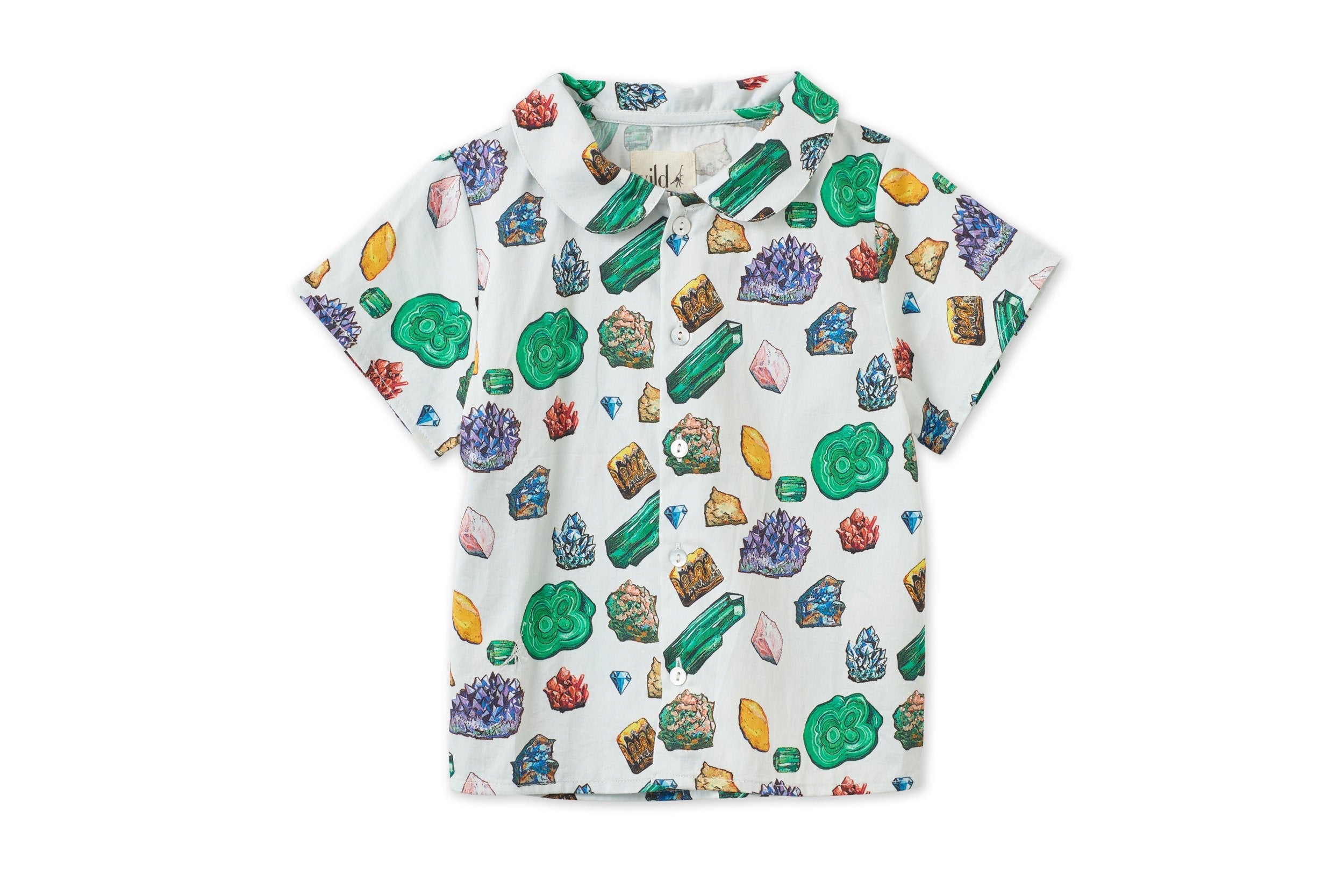 Unisex | Organic Cotton Short Sleeve Woven Collared Shirt | Vild Lab No. 12 - Earth Rocks! Print