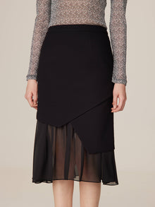 Sheer Layered Hem Midi Skirt | Black