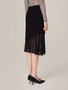 Sheer Layered Hem Midi Skirt | Black