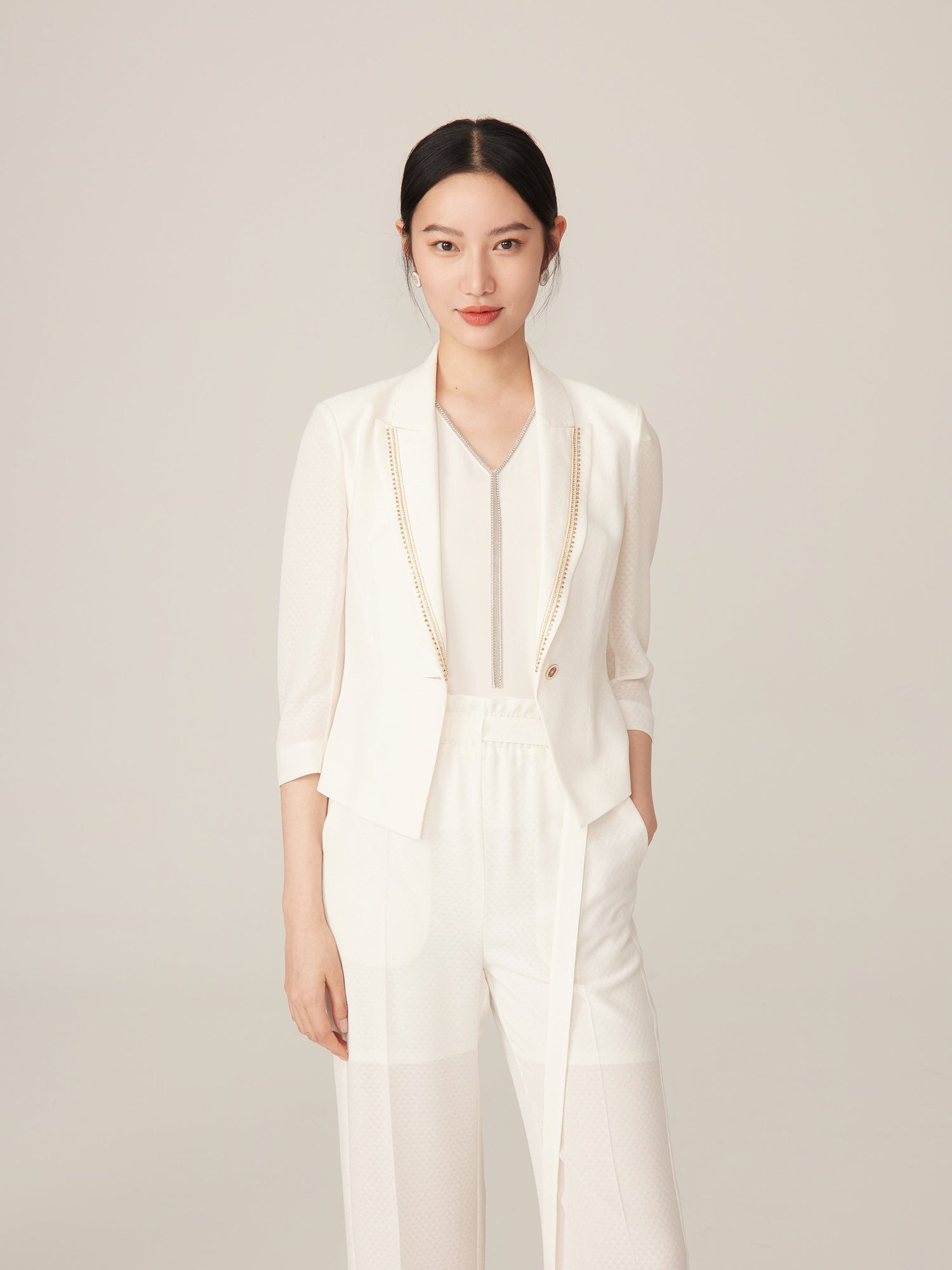 3/4 Sleeve Blazer | White
