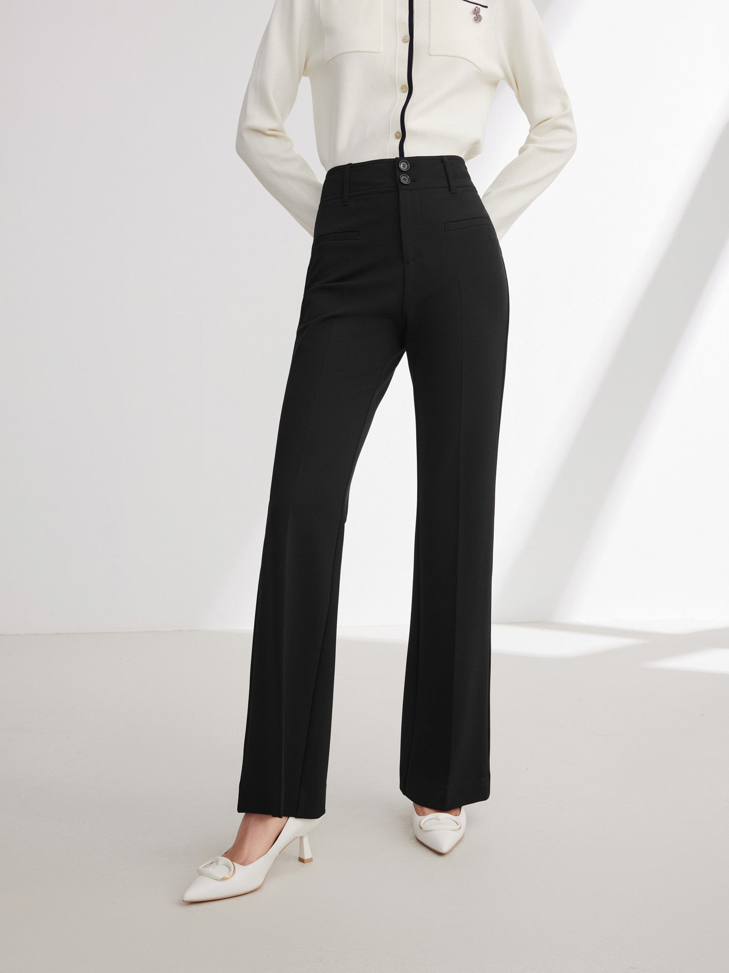 Straight Leg High-Waisted Flared Pant | Black