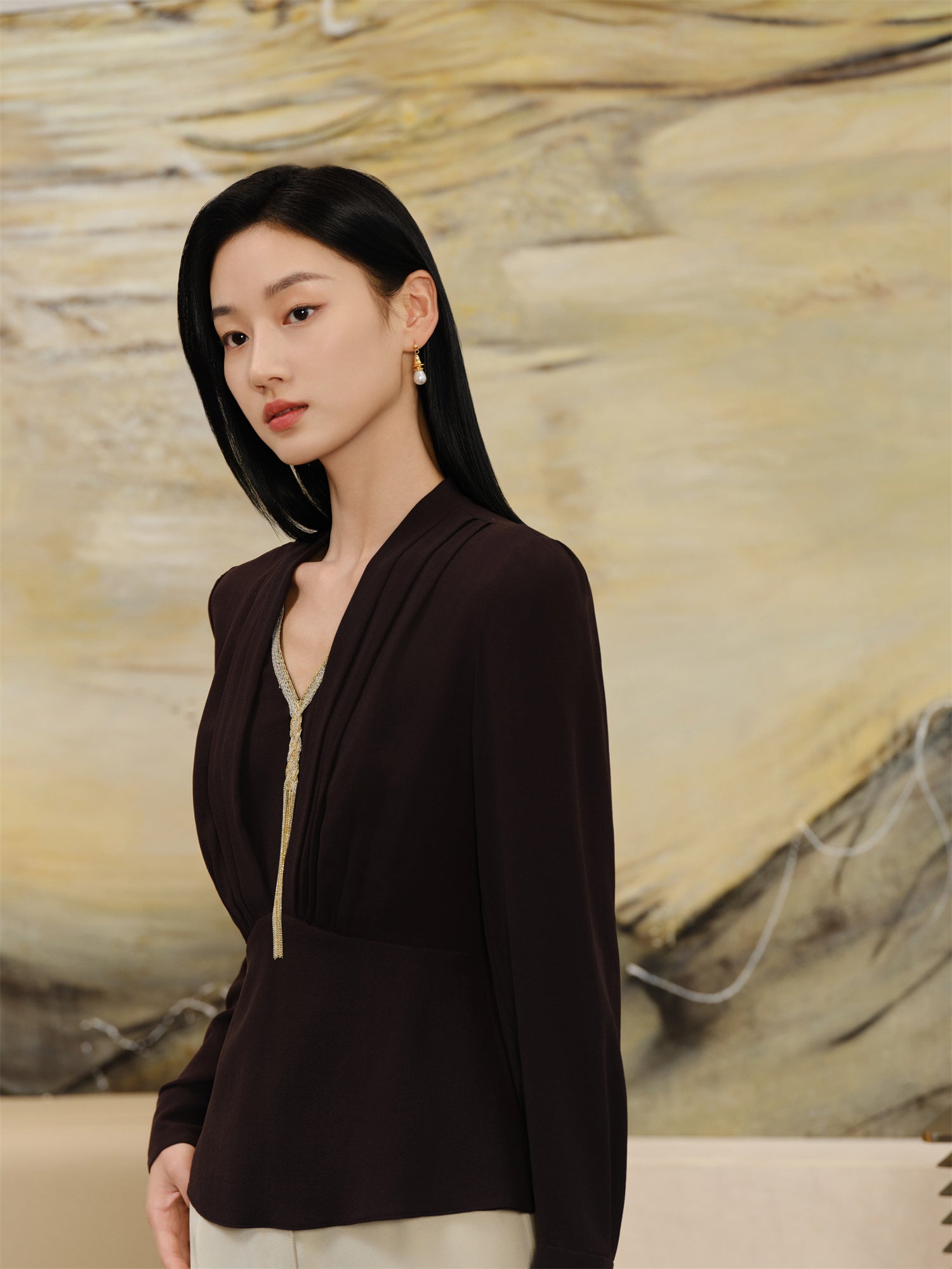 Silk Waist-Cinched Shirt | Purple