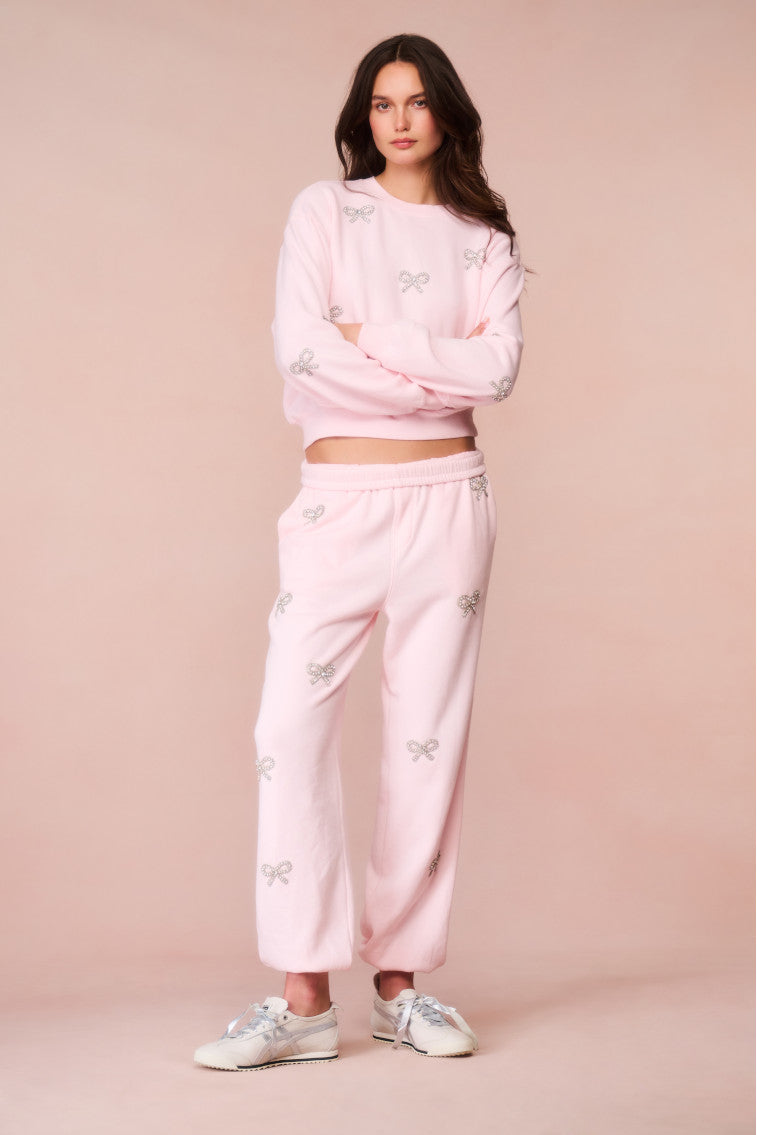 Lillia Crystal Bow Fleece Sweatpant | Icicle Pink