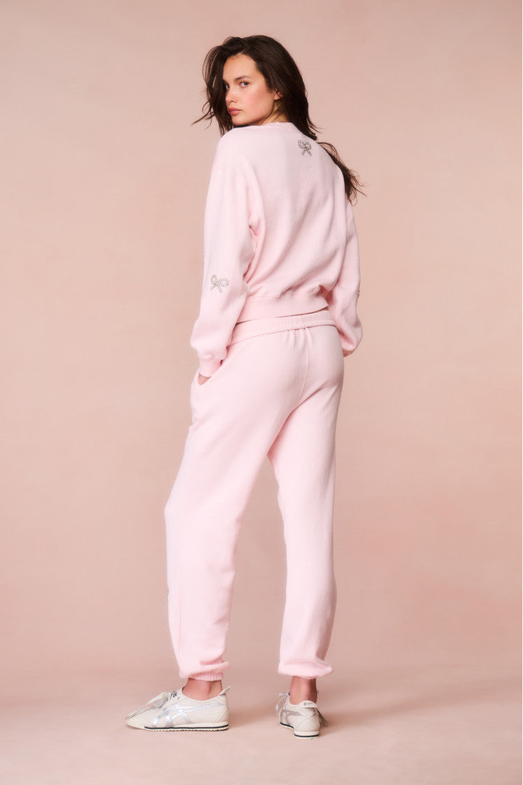 Lillia Crystal Bow Fleece Sweatpant | Icicle Pink