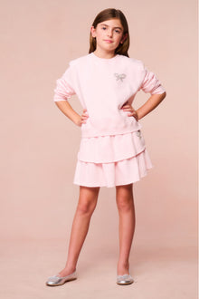 Girls Crystal Bow Fleece Ruffle Mini | Icicle Pink