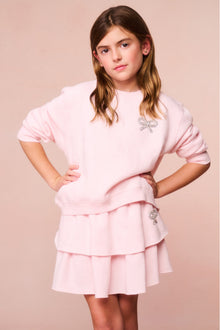 Girls Crystal Bow Fleece Ruffle Mini | Icicle Pink