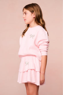 Girls Crystal Bow Fleece Ruffle Mini | Icicle Pink