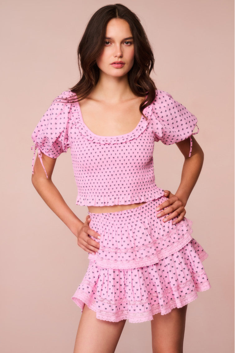Molly Cotton Bow Puff Sleeve Top | Classic Pink
