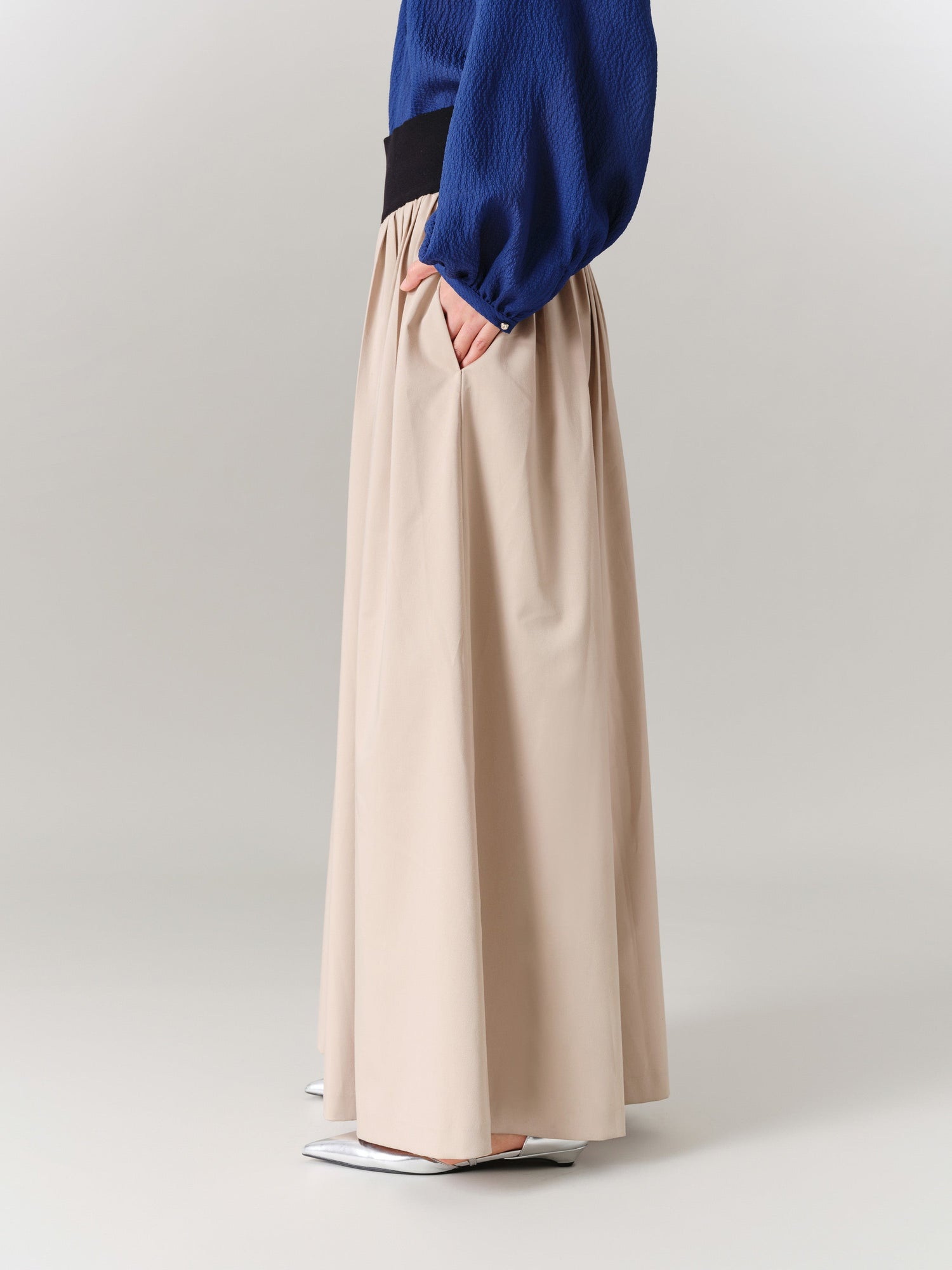 High-Waist Relaxed-Fit Skirt Pants | Khaki