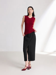 Wool Sleeveless Vest | Wine Red