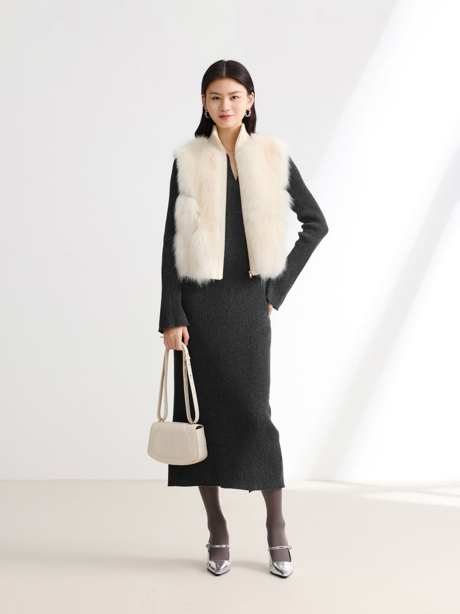 Sheep Wool & Cashmere Blend Vest | White