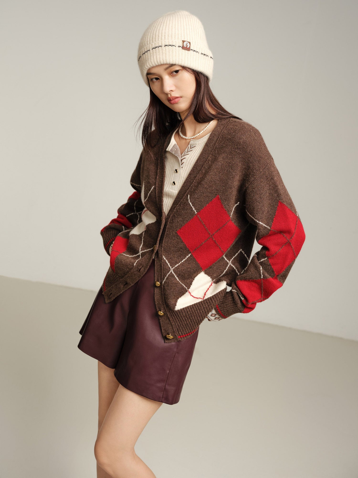 Pattern Knit Cardigan | Brown Multi