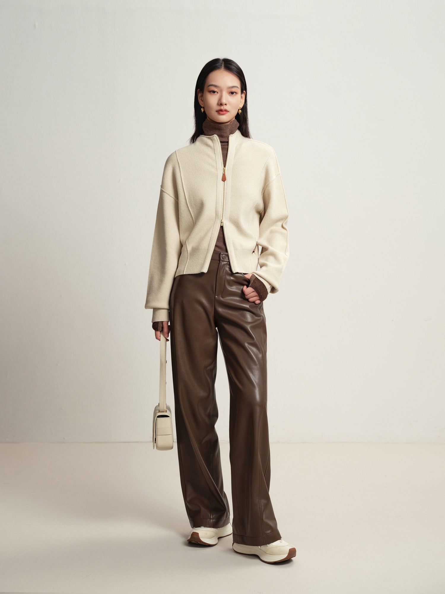 Turtleneck Knit Top | Heather Brown