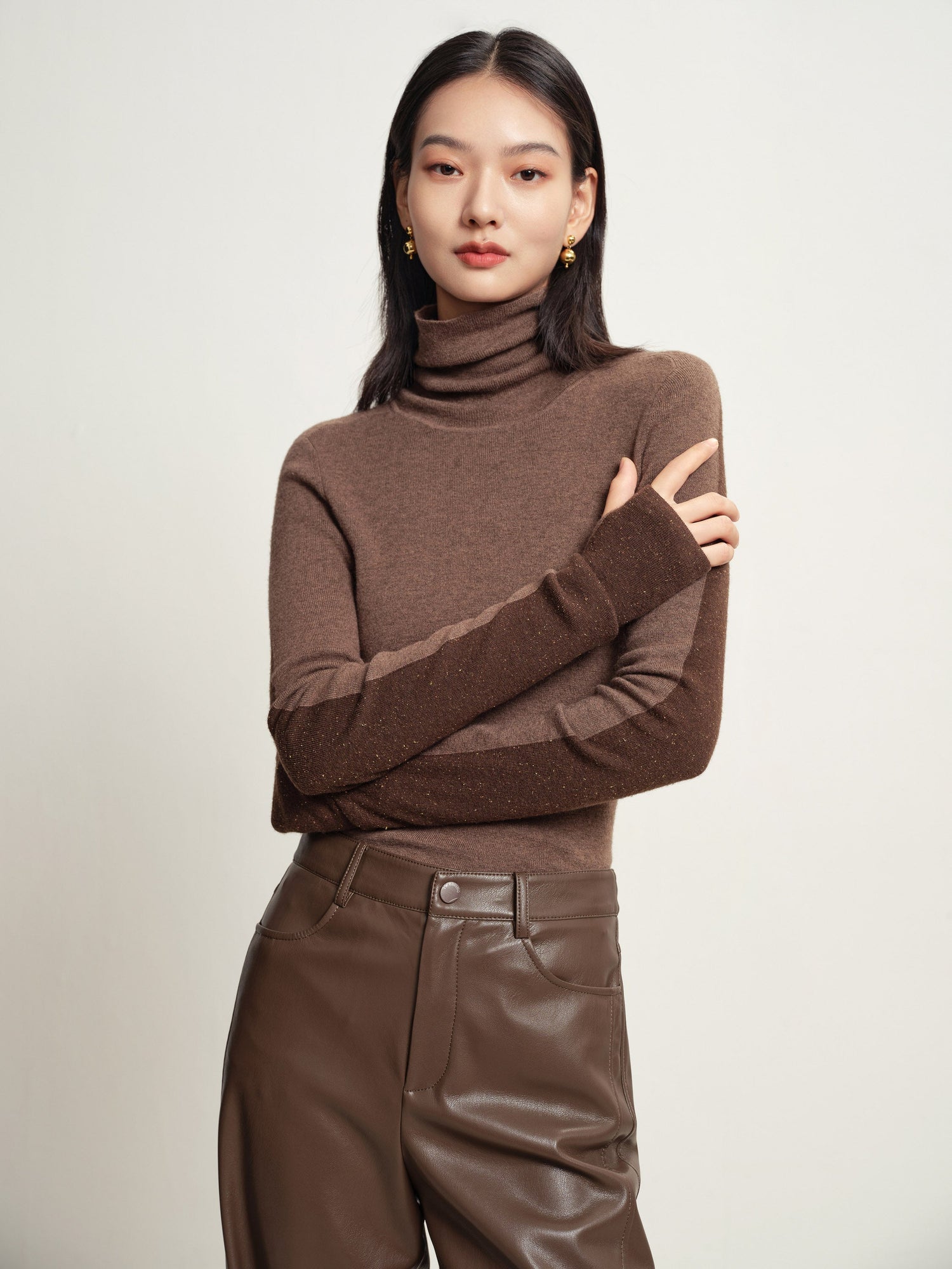 Turtleneck Knit Top | Heather Brown