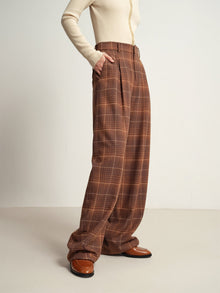 Fine Yak Cashmere Wool Blend Plaid Pants | Brown