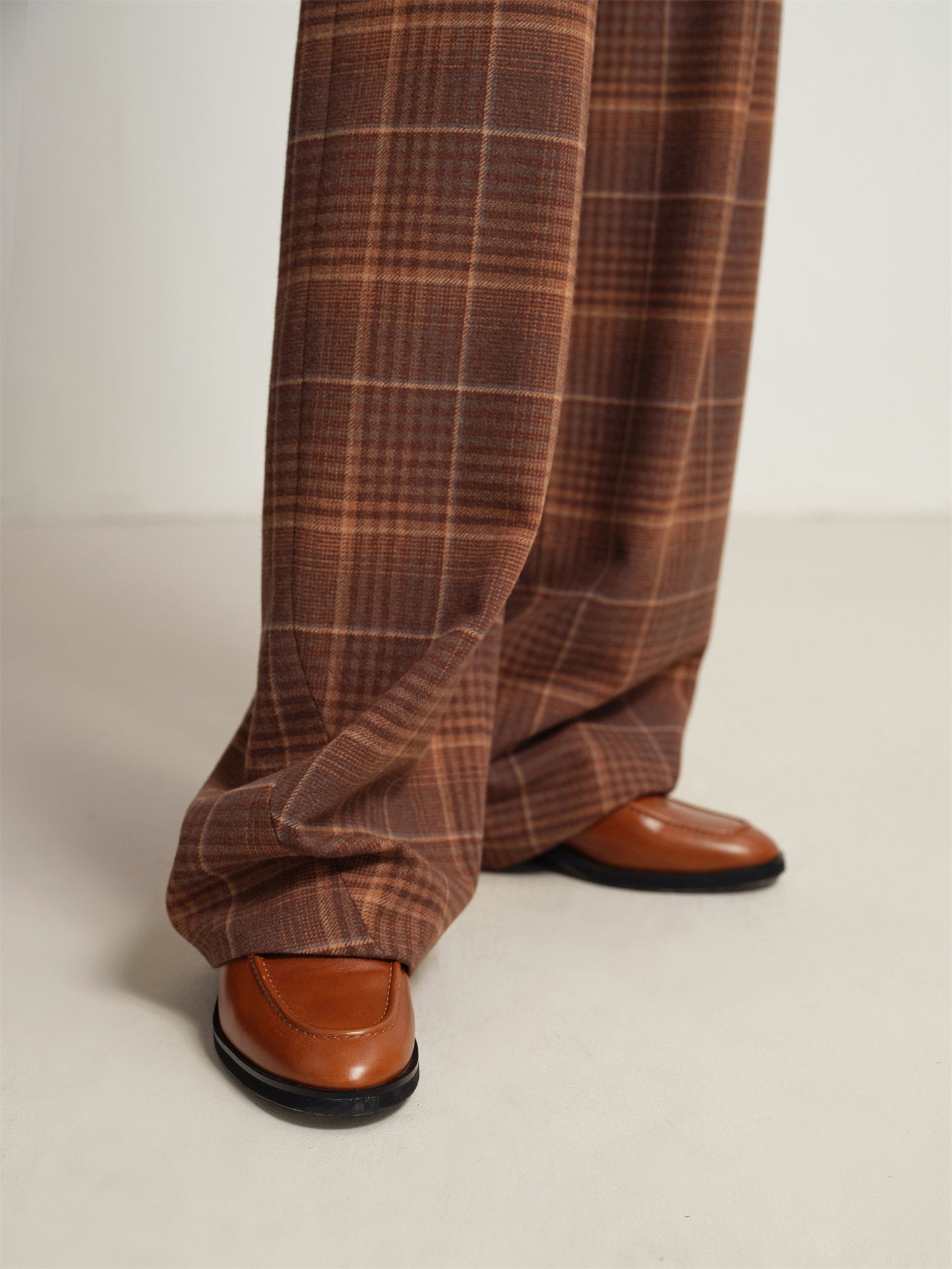 Fine Yak Cashmere Wool Blend Plaid Pants | Brown