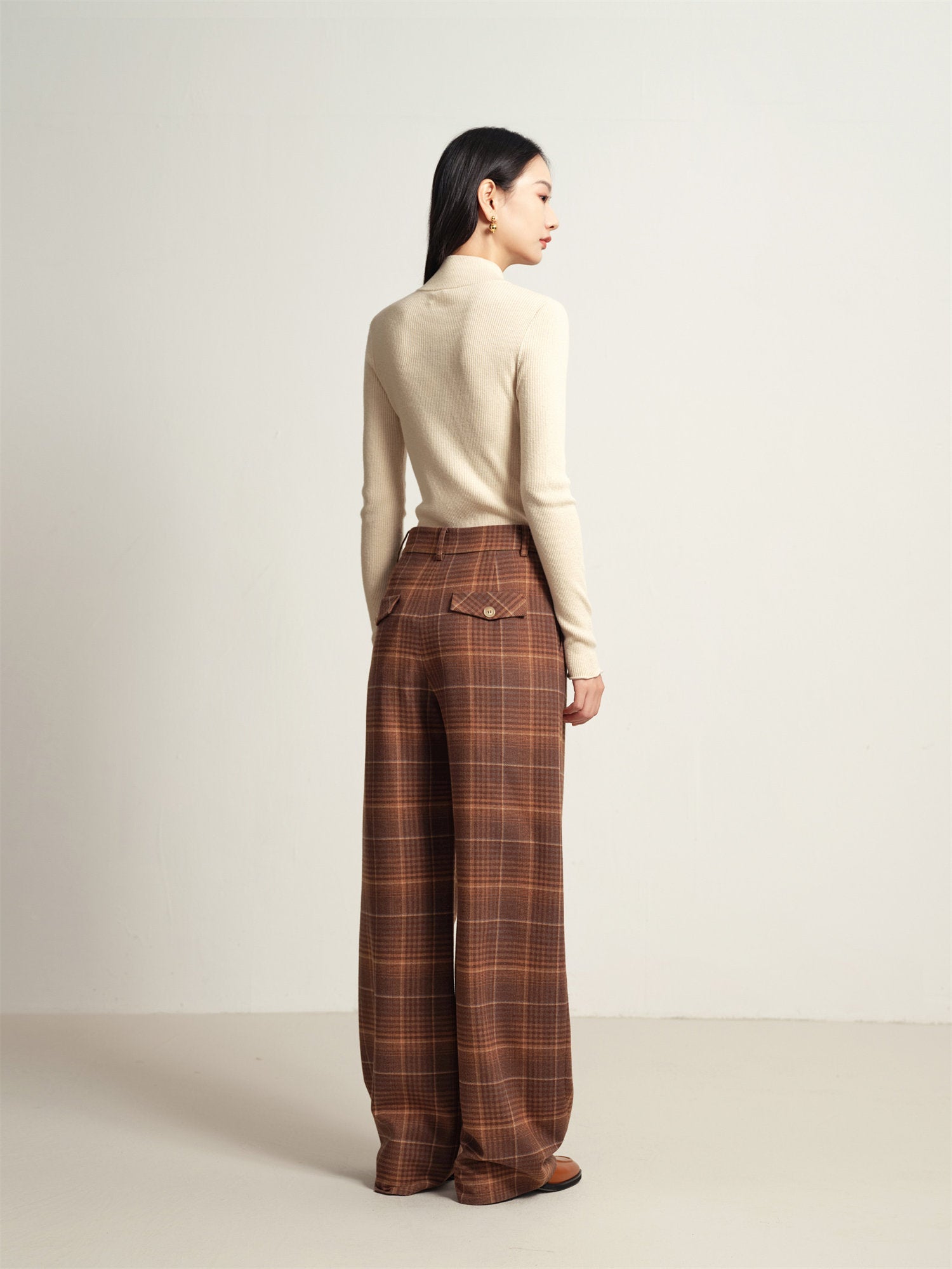 Fine Yak Cashmere Wool Blend Plaid Pants | Brown