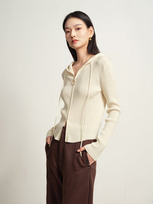 Simple Slim Fit Zippered Knit Hoodie | White