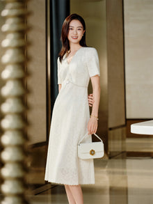 Pleated Lace Dress | Beige