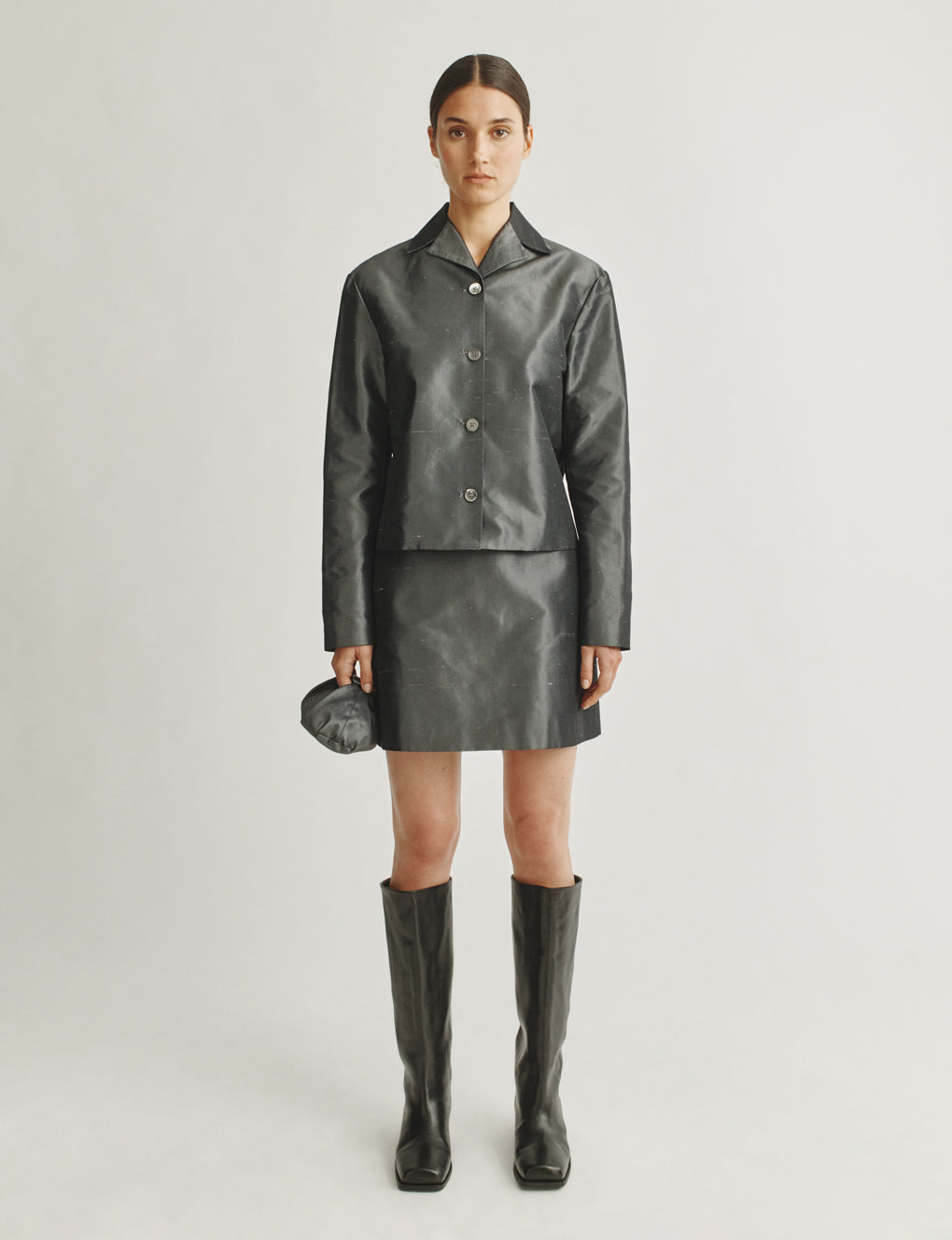Womens | The Barrett Jacket In Silk Shantung | Charcoal