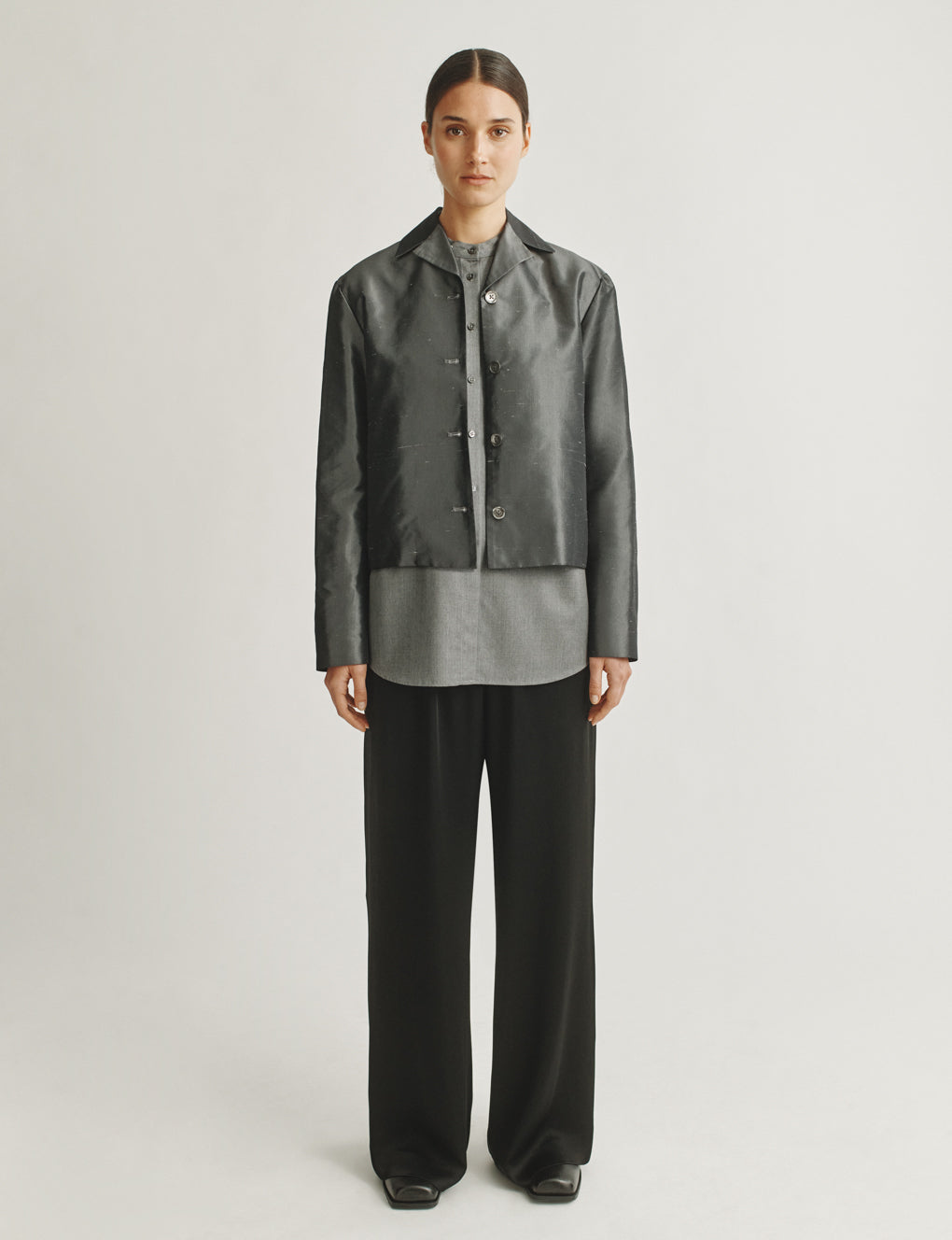 Womens | The Barrett Jacket In Silk Shantung | Charcoal