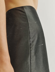 Womens | The Mini Skirt In Silk Shantung | Charcoal