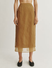 Womens | The Sheer Overlay Skirt in Starched Chiffon | Bronze