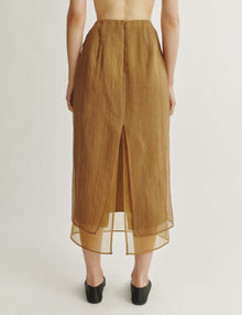 Womens | The Sheer Overlay Skirt in Starched Chiffon | Bronze