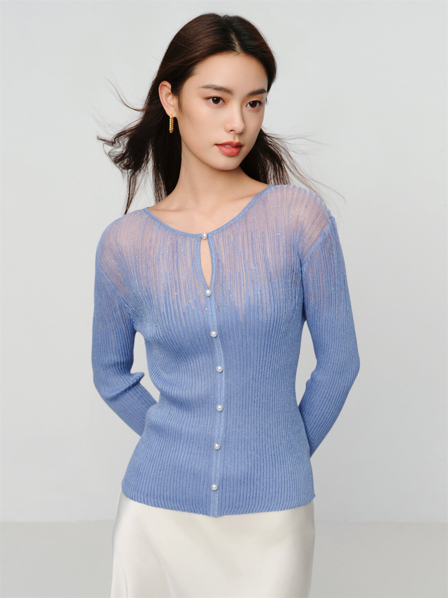 Silk-Acetate Knit Base Layer | Blue