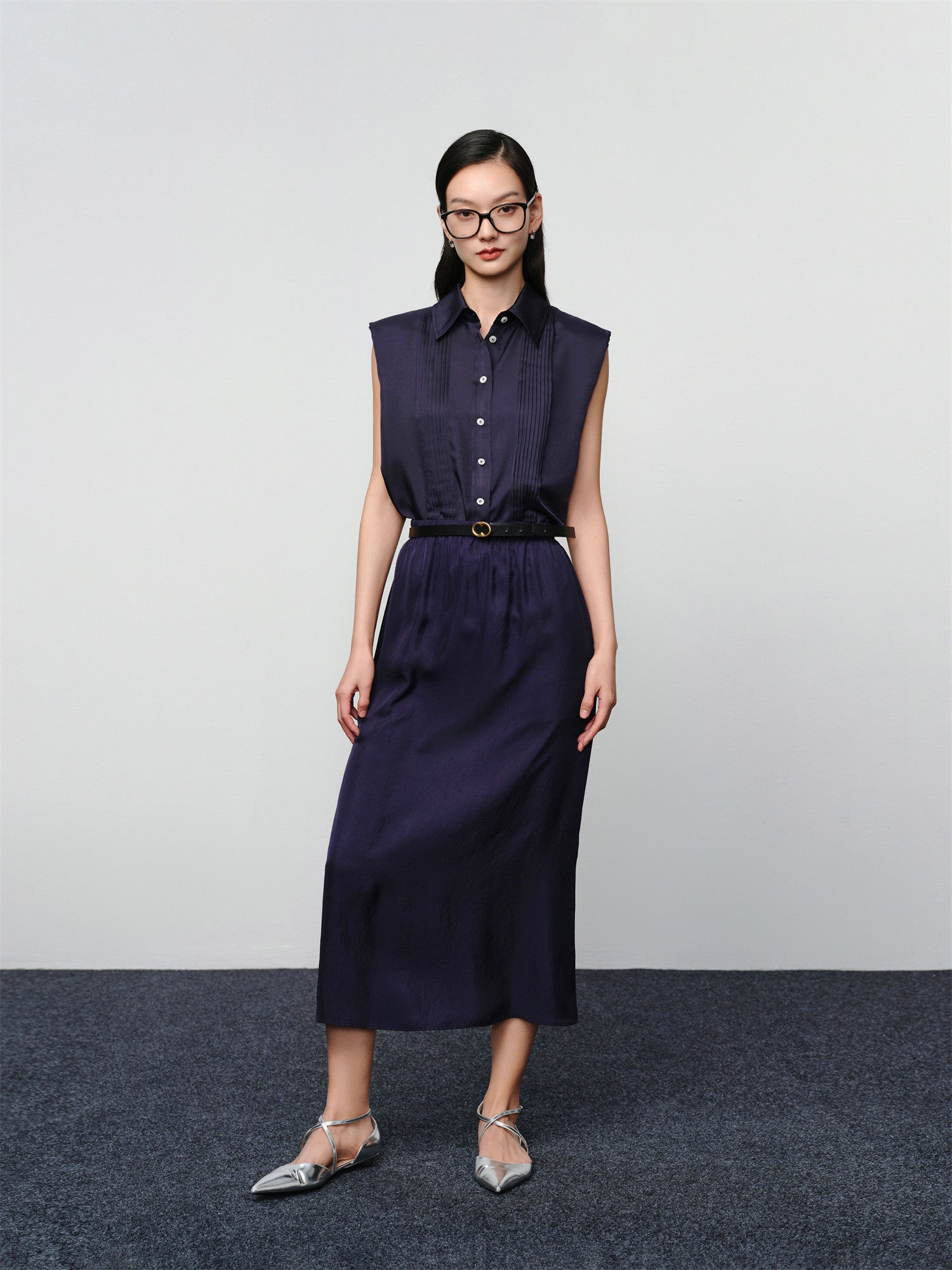 Straight-Cut Acetate Midi Skirt | Navy