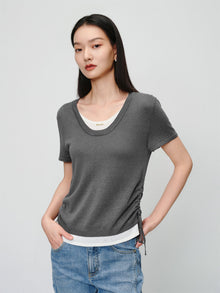 Linen Blend Crew Neck T-Shirt | Grey