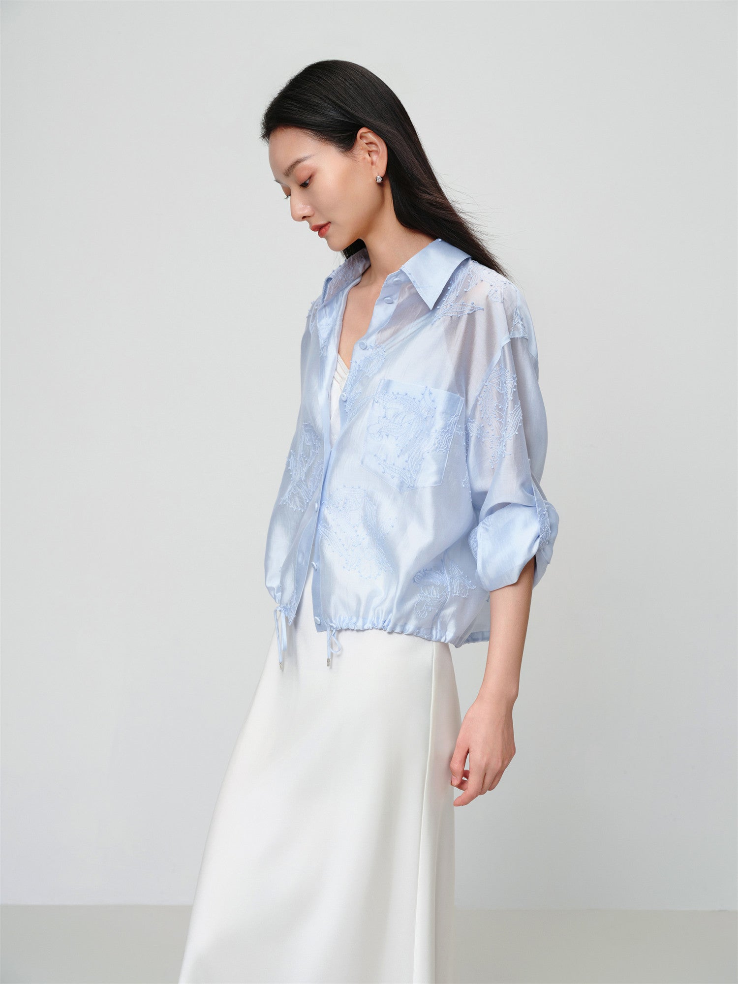 Lustrous Shirt Top | Blue